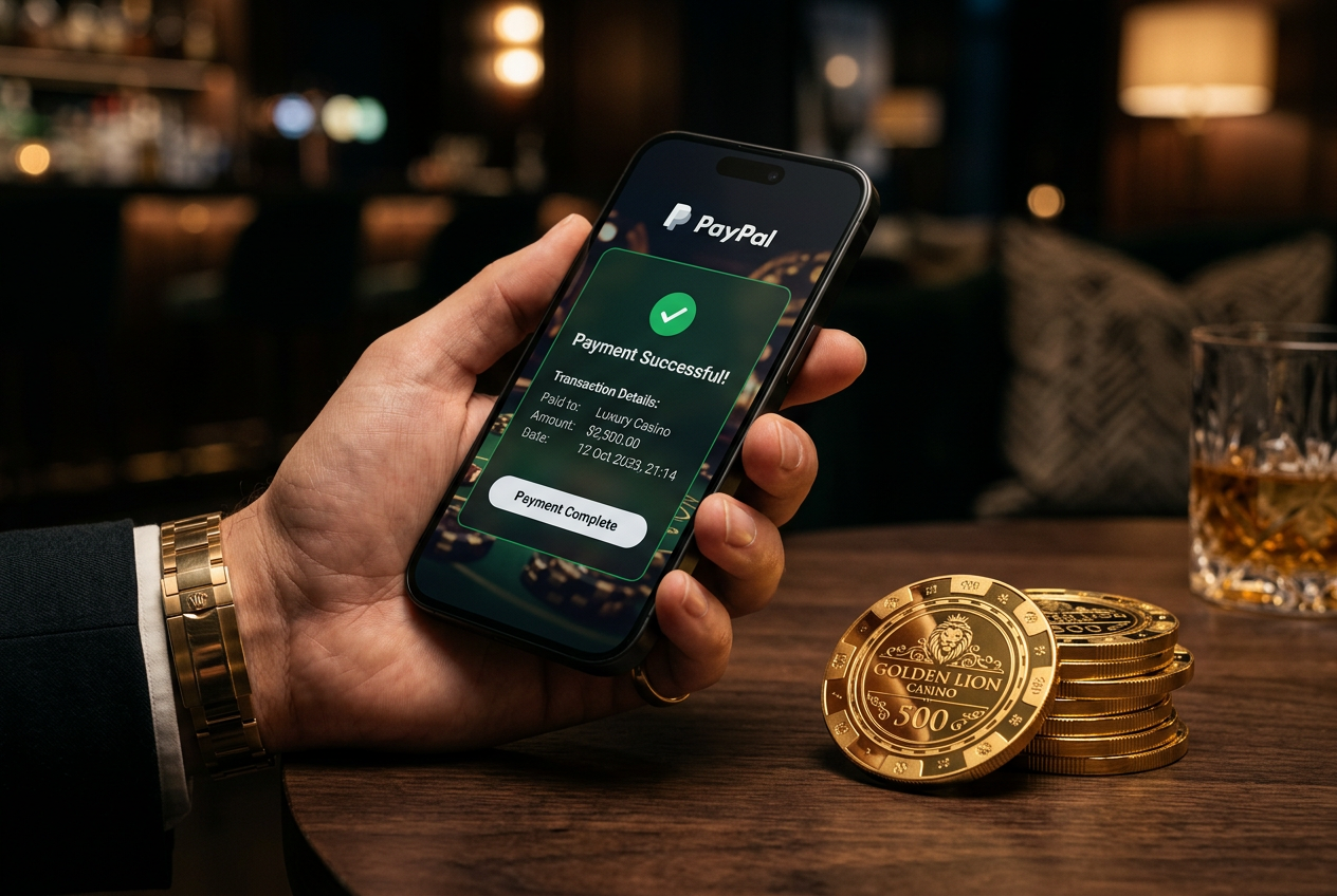 Smartphone screen showing a successful PayPal transaction for a casino.